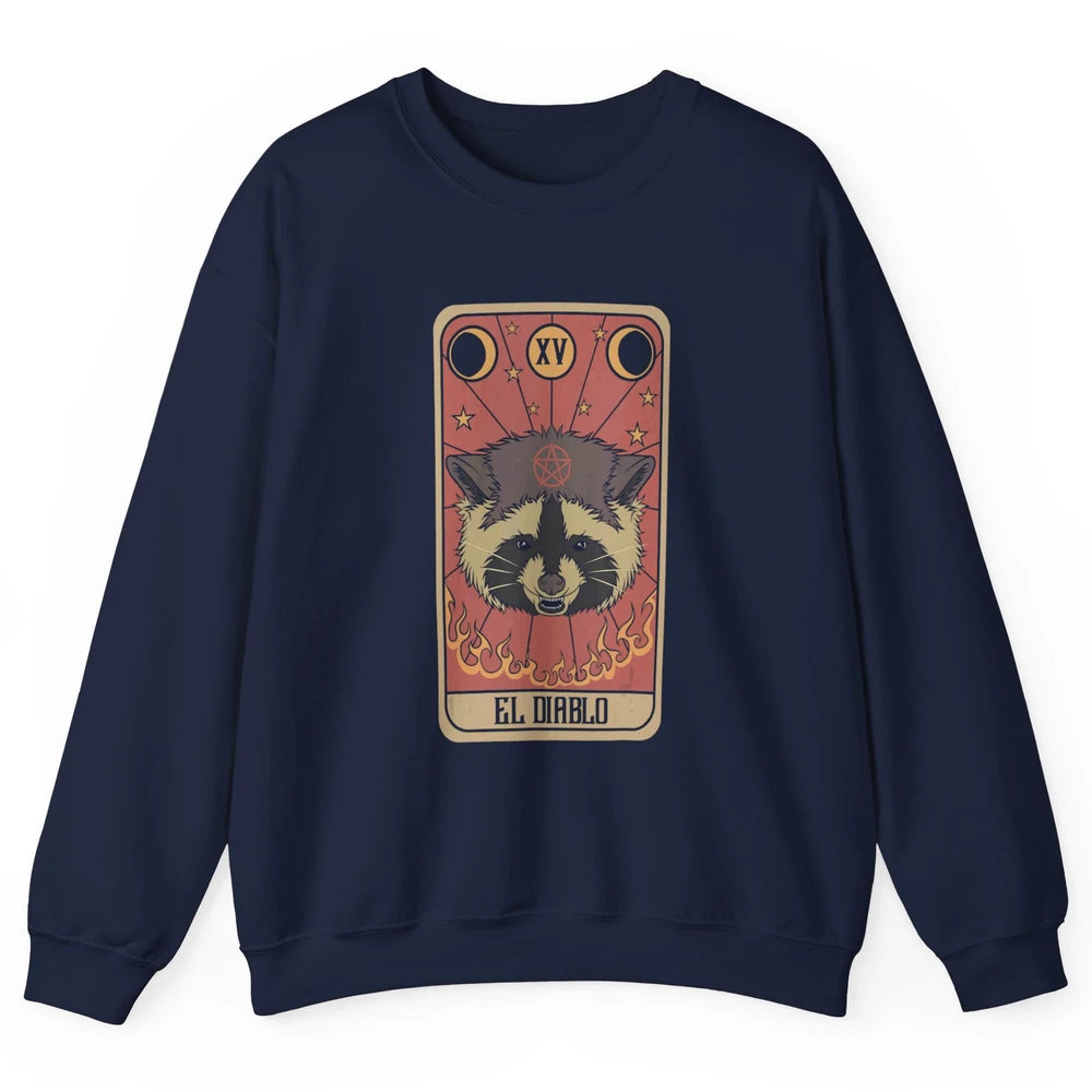 Raccoon Tarot Card Satanic Trash Panda Crescent Halloween Unisex Crewneck Sweatshirt