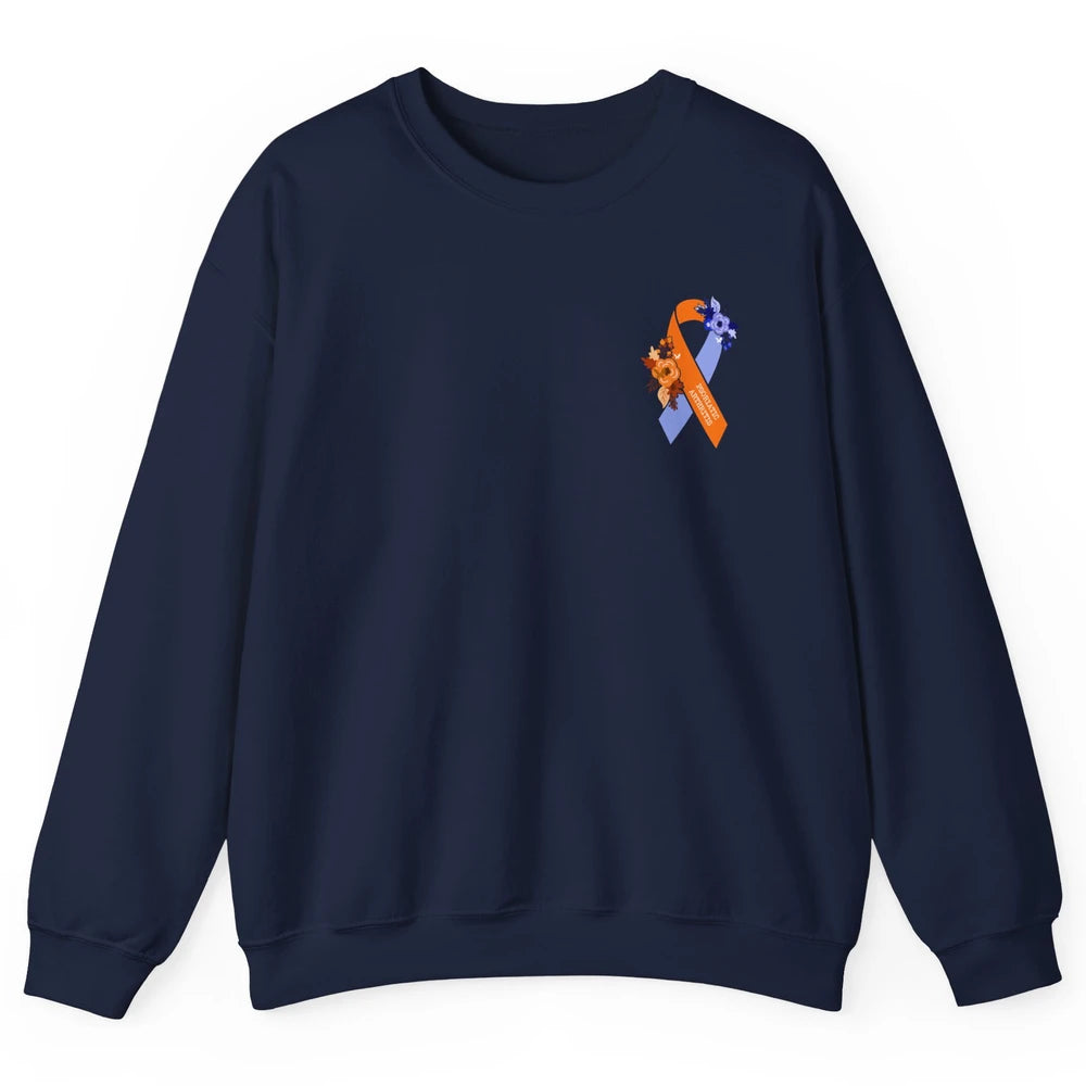 Psoriatic Arthritis Awareness PsA Floral Blue Orange Ribbon Unisex Crewneck Sweatshirt