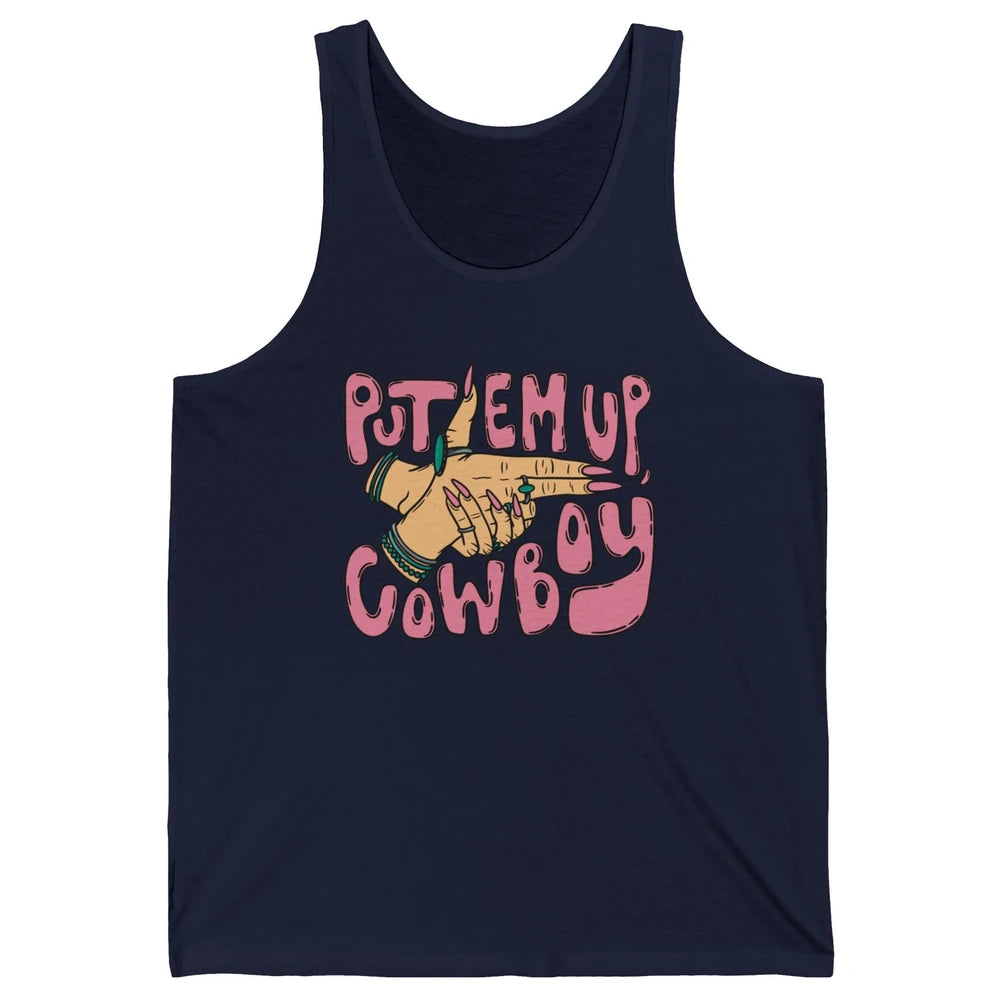 Retro Turquoise Cowgirl Hands Put 'Em Up Cowboy Western Girl Unisex Jersey Tank