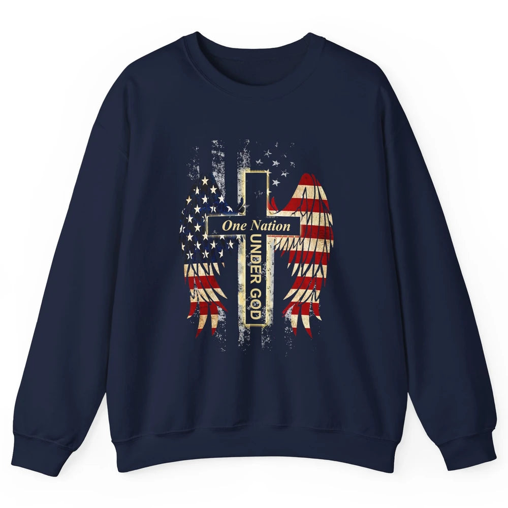 Patriotic One Nation Under God American Flag Faith Cross Unisex Crewneck Sweatshirt
