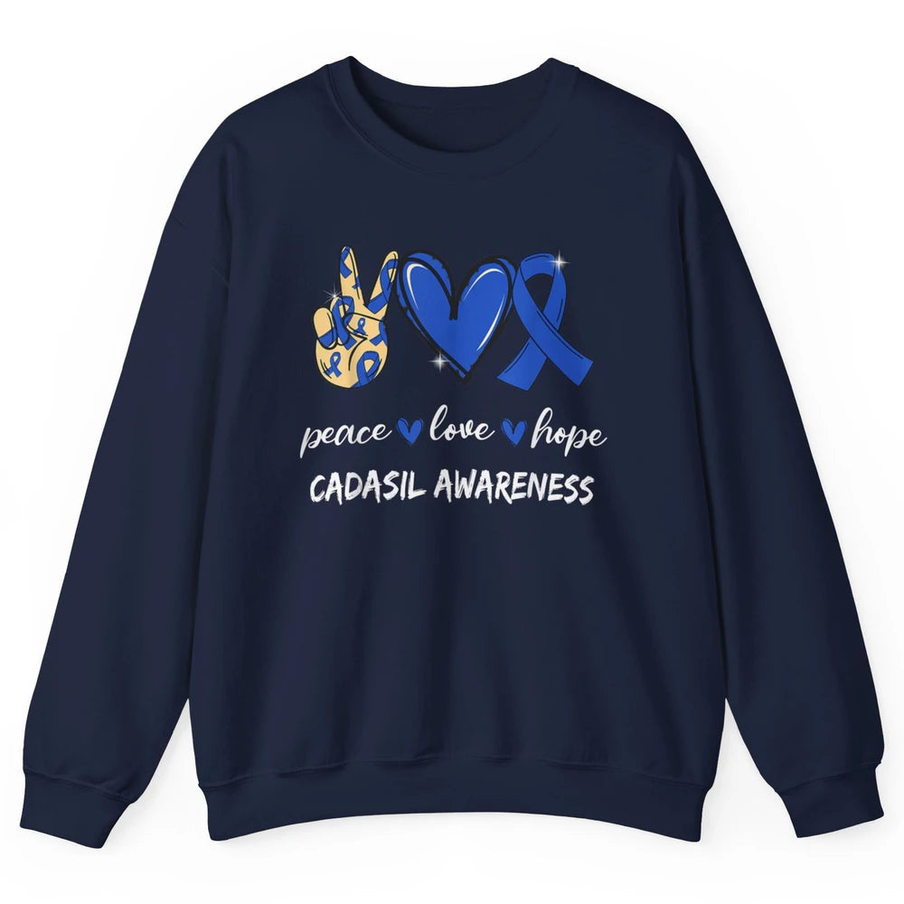 Peace Love Hope Heart Love Cadasil Awareness Blue Ribbon Unisex Crewneck Sweatshirt