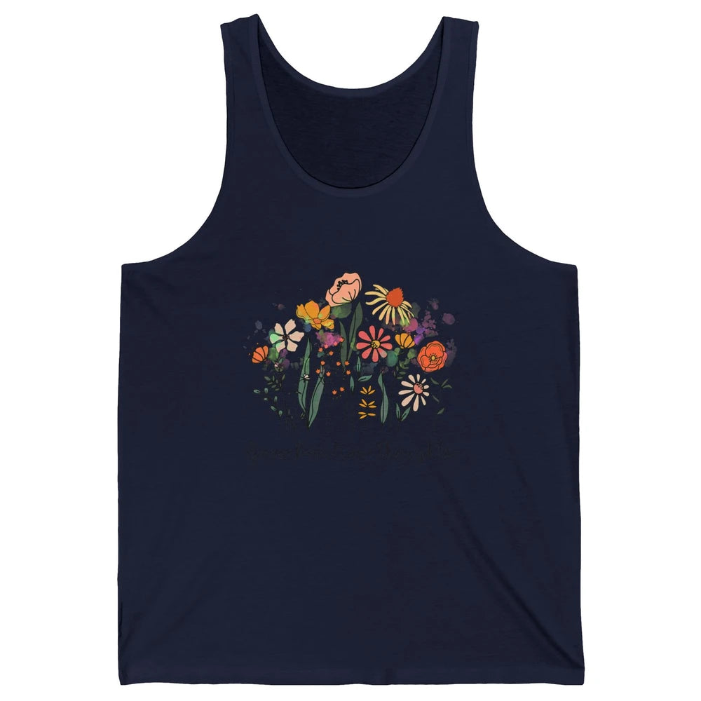 Grow Positive Thoughts Vintage Wildflowers Inspirational Unisex Jersey Tank