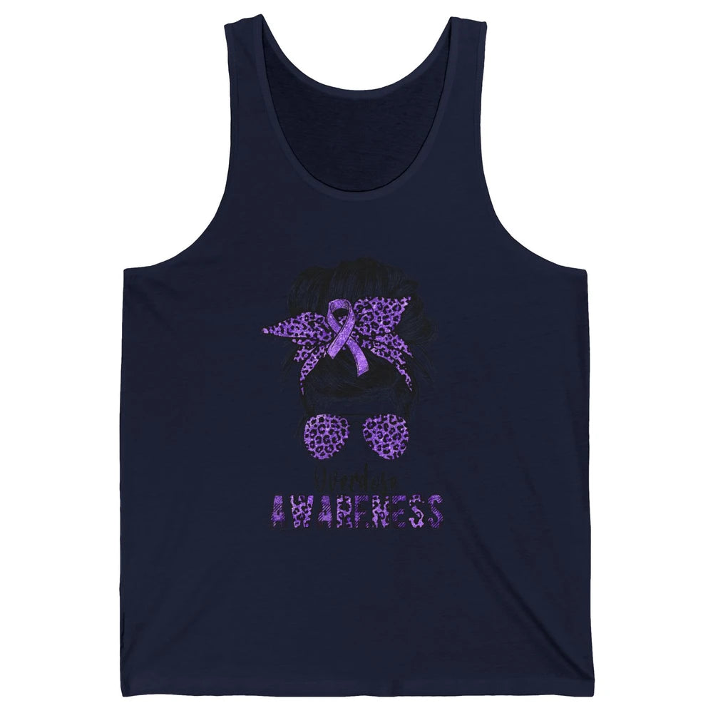 Overdose Awareness Messy Hair Bun Purple Leopard Warrior Unisex Jersey Tank