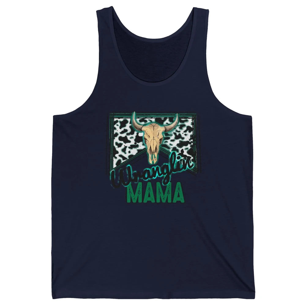 Retro Cowhide Bull Skull Wrangling Mama Western Country Girl Unisex Jersey Tank