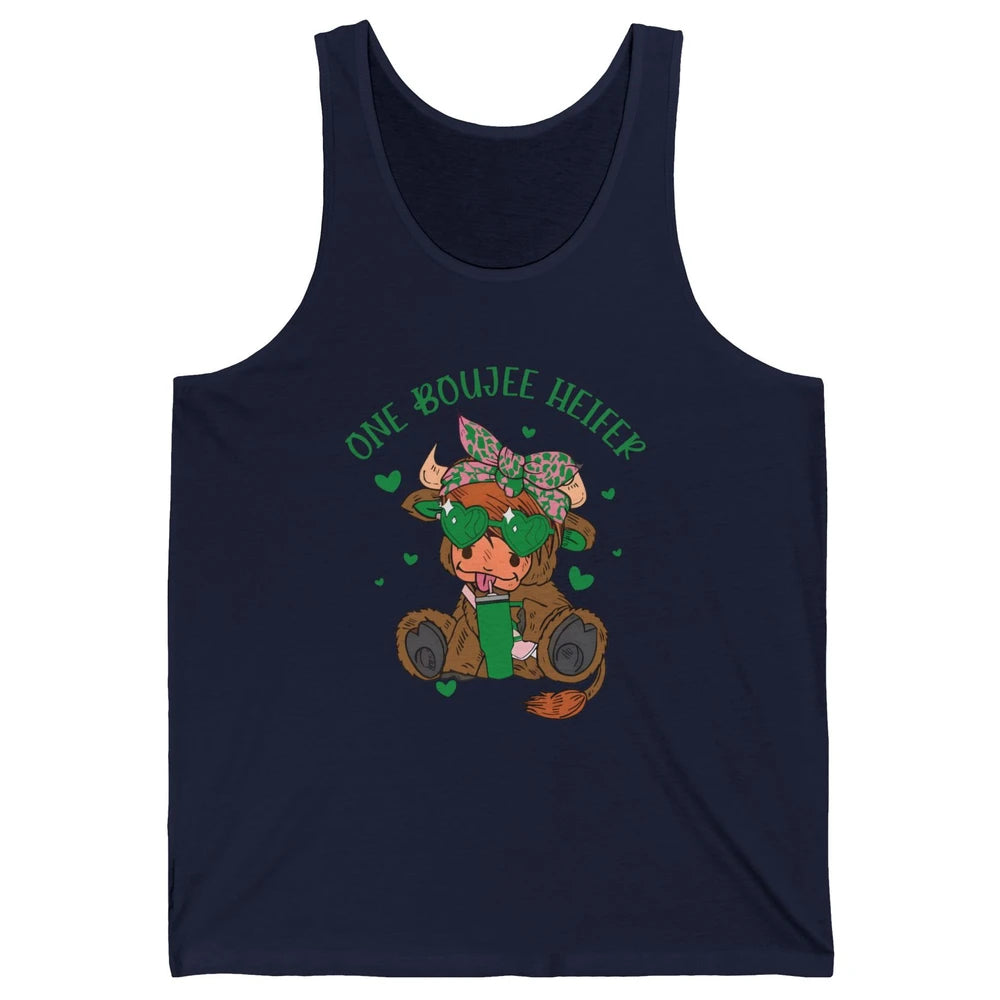 St Patricks Highland Cow One Boujee Heifer Shamrock St Paddy Unisex Jersey Tank