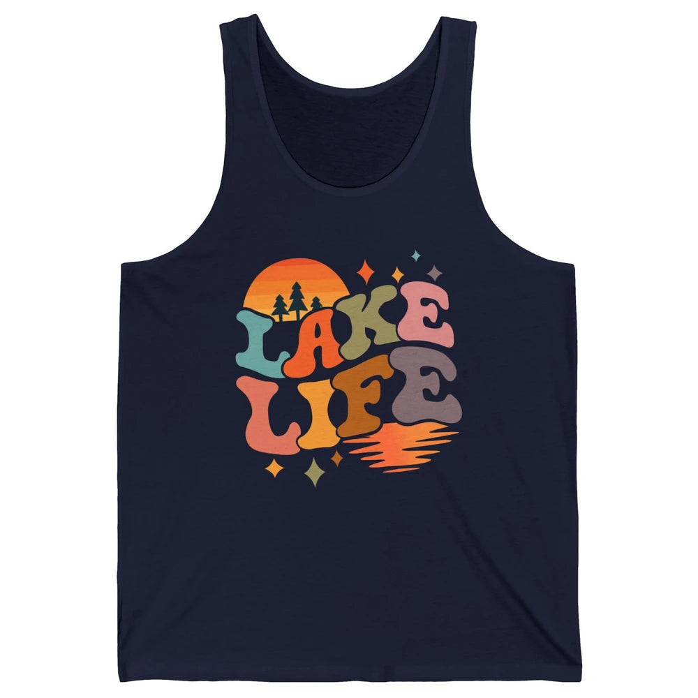 Retro Lake Life Vintage Lake Sunrise Boating Summer Trip Unisex Jersey Tank