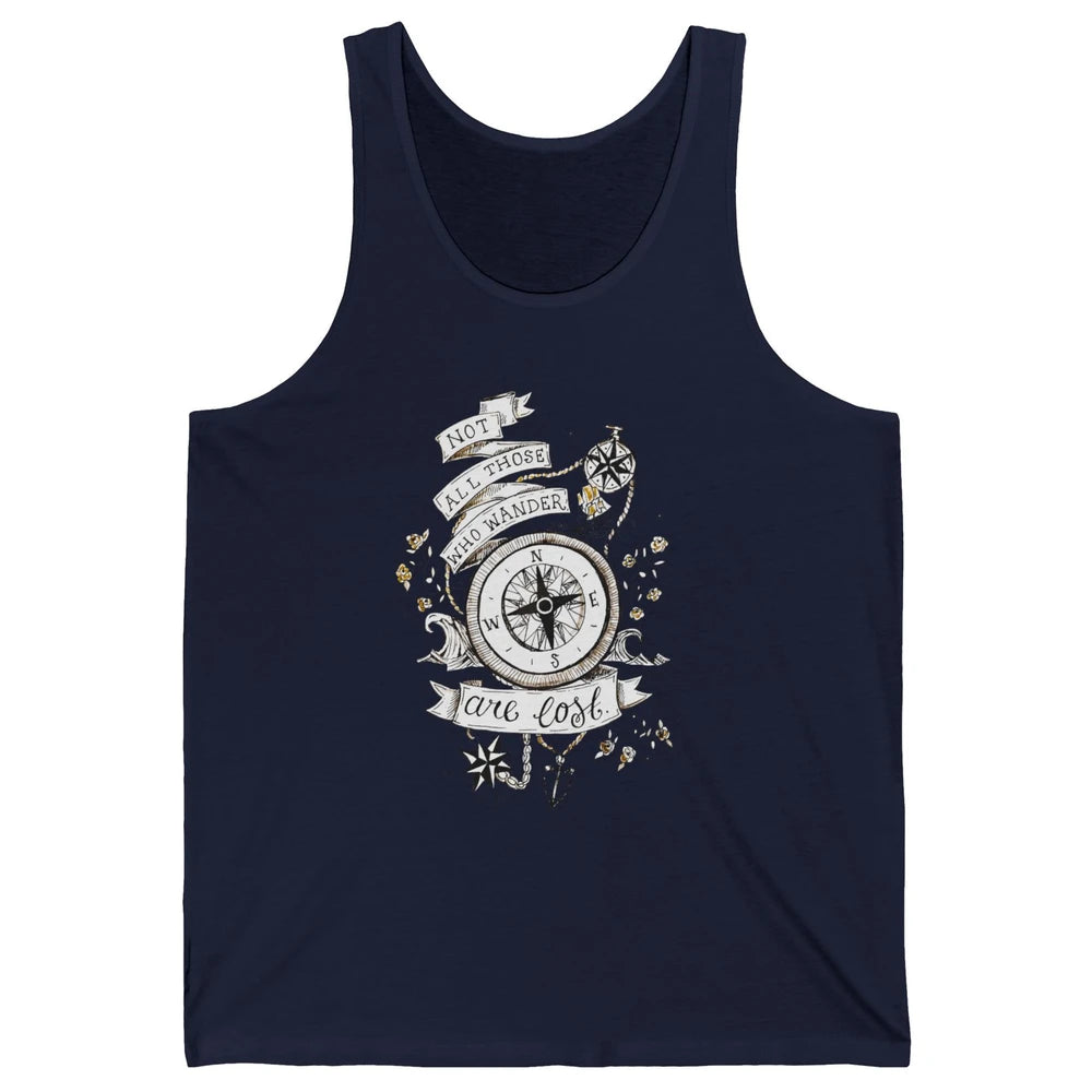 Retro Compass Not All Who Wander Are Lost Mountain Adventure Unisex Jersey Tank