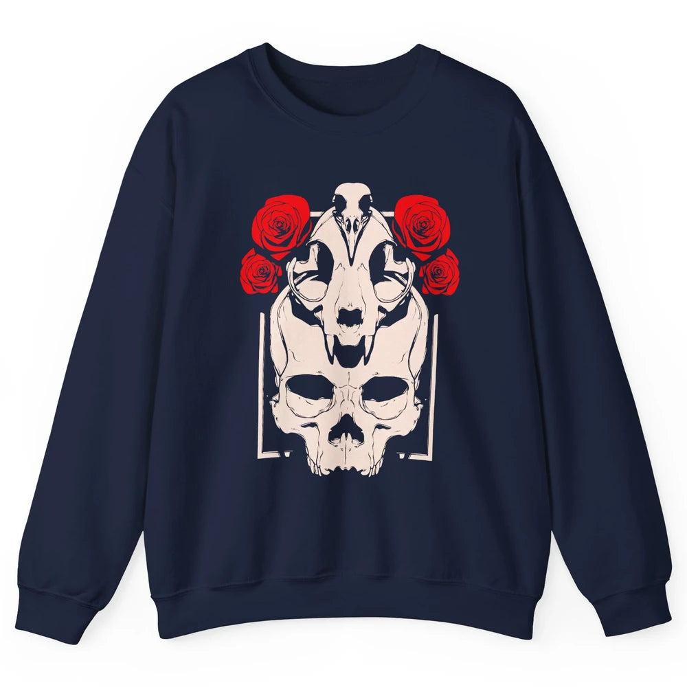 Mystical Skulls Gothic Witch Floral Grunge Magic Occult Edgy Unisex Crewneck Sweatshirt