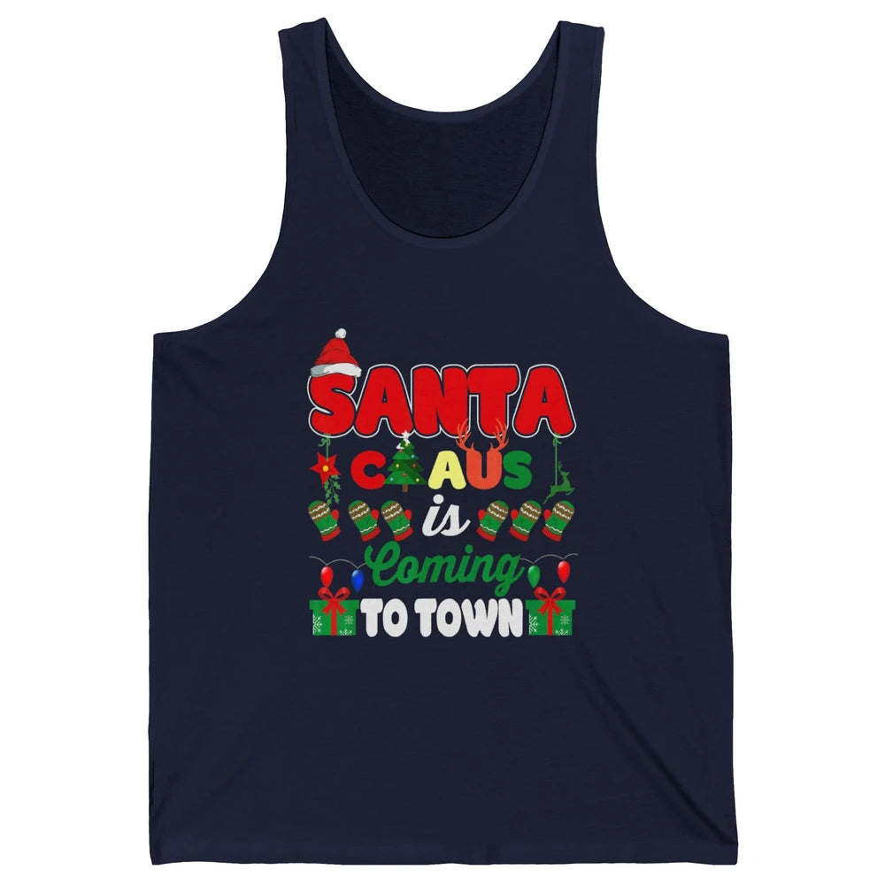 Merry Christmas Santa Claus Coming To Town Retro Xmas Lights Unisex Jersey Tank