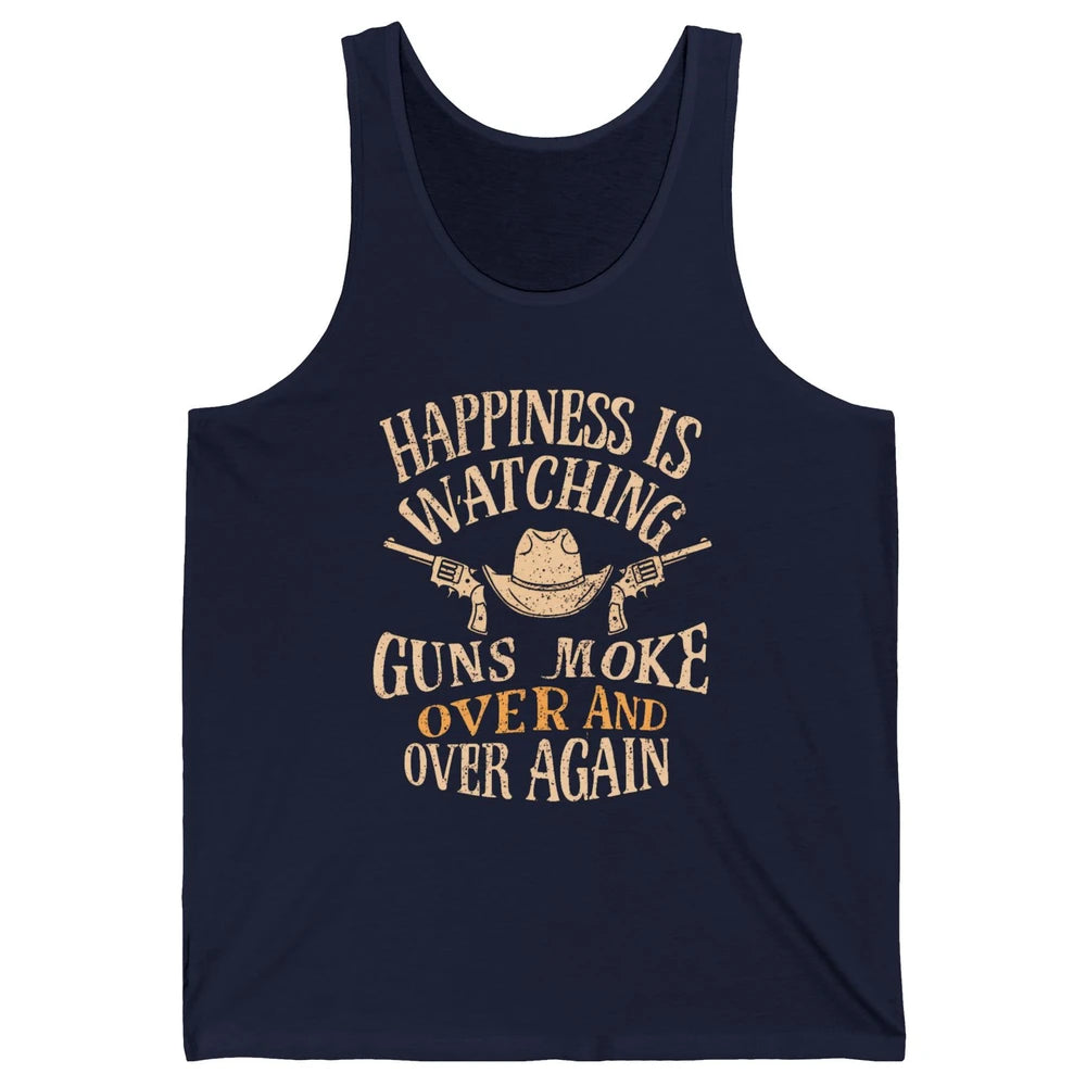Happiness Is Watching Gunsmoke Over Retro Cowboy Hat Rodeo Howdy Western Country Unisex Jersey Tank