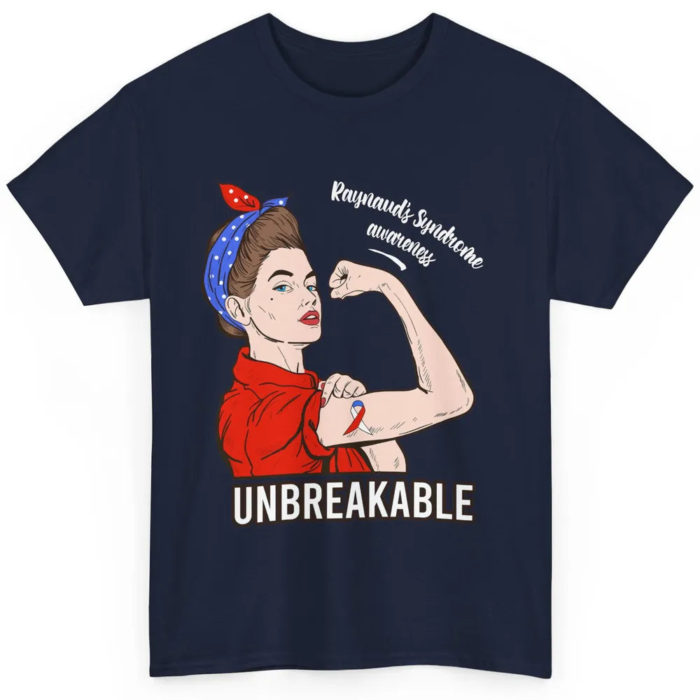 Raynaud's Syndrome Red Blue Ribbon Strong Woman Unbreakable Classic Unisex T-Shirt