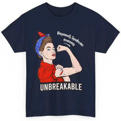 Raynaud's Syndrome Red Blue Ribbon Strong Woman Unbreakable Classic Unisex T-Shirt