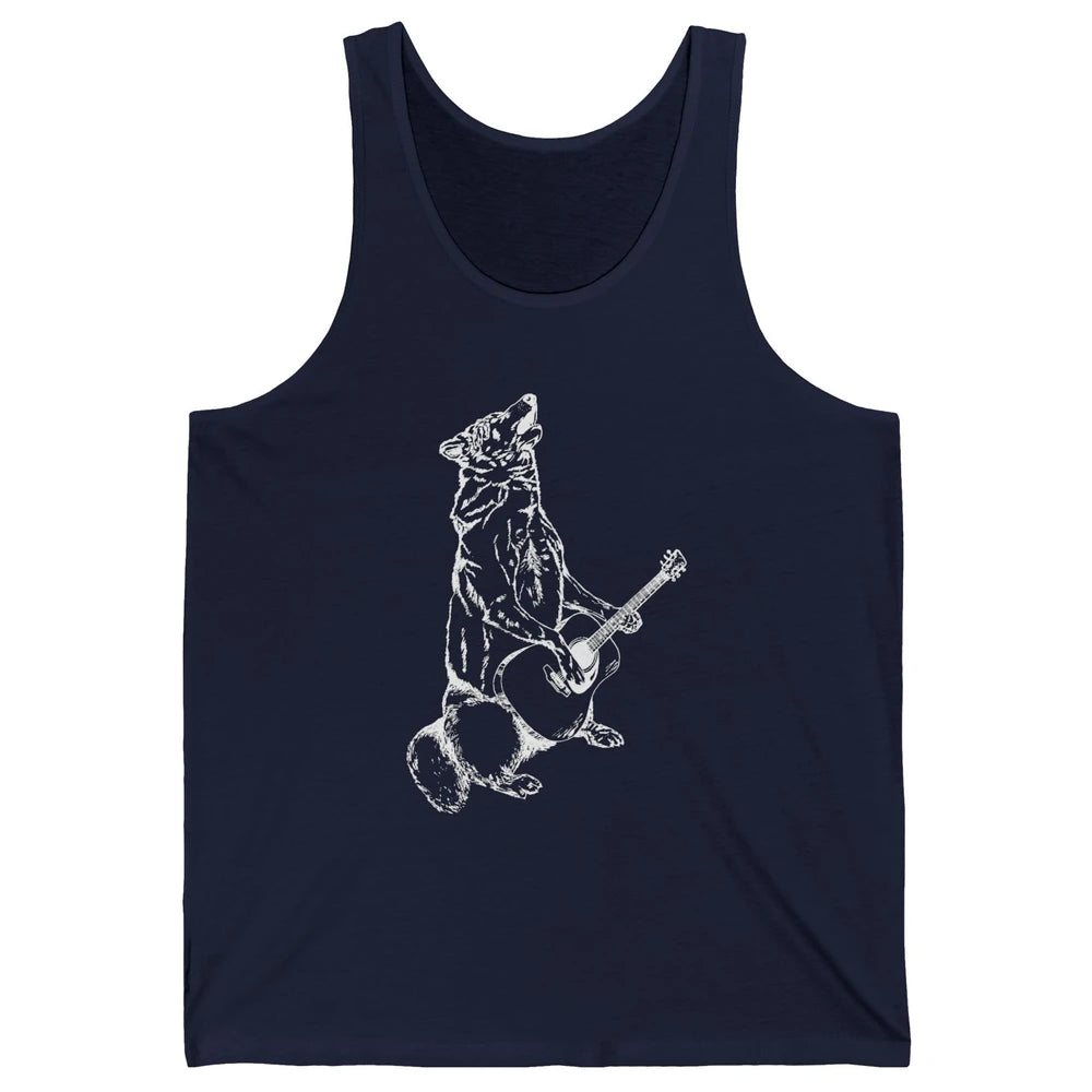 Retro Howling Wolf Playing Guitar Musician Guitarist Music Unisex Jersey Tank