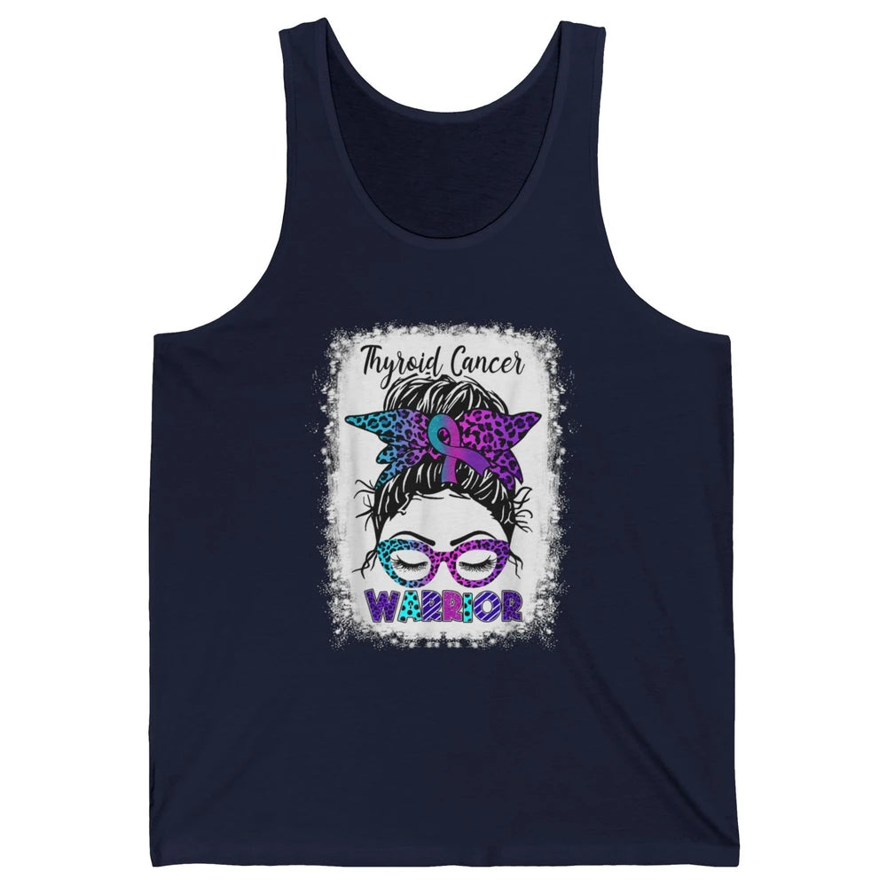 Messy Hair Woman Leopard Warrior Thyroid Cancer Awareness Unisex Jersey Tank