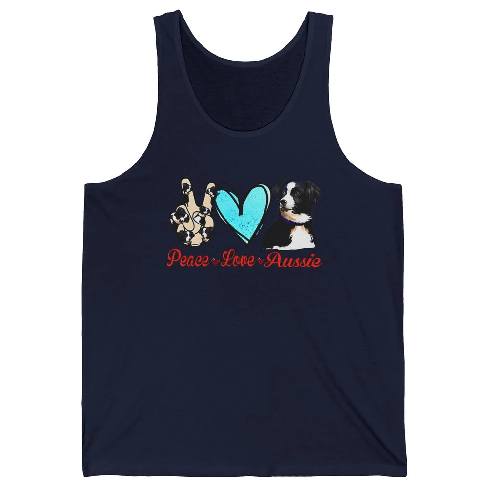 Peace Love Aussie Dog Lovers Australian Shepherd Dad Mom Unisex Jersey Tank