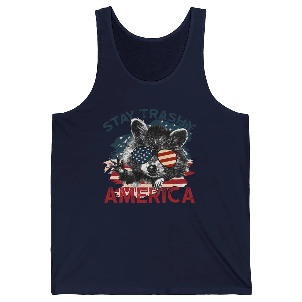 Raccoon US Flag Glasses Stay Trashy America Patriot Racoon Unisex Jersey Tank