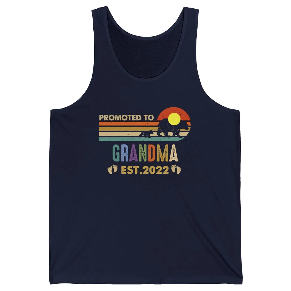 Retro Bear Sunset Promoted To Grandma Est 2022 Pregnancy Unisex Jersey Tank