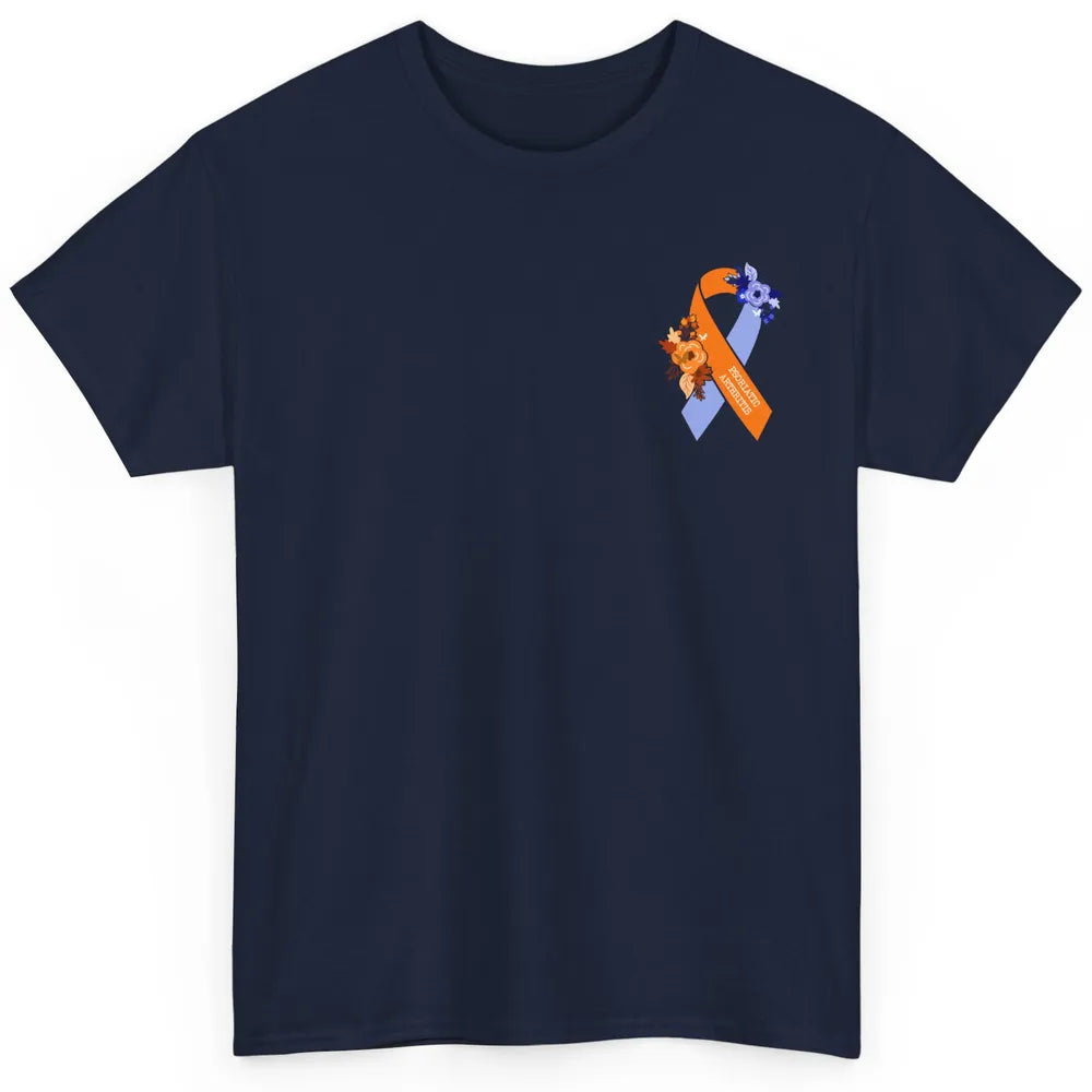 Psoriatic Arthritis Awareness PsA Floral Blue Orange Ribbon Classic Unisex T-Shirt