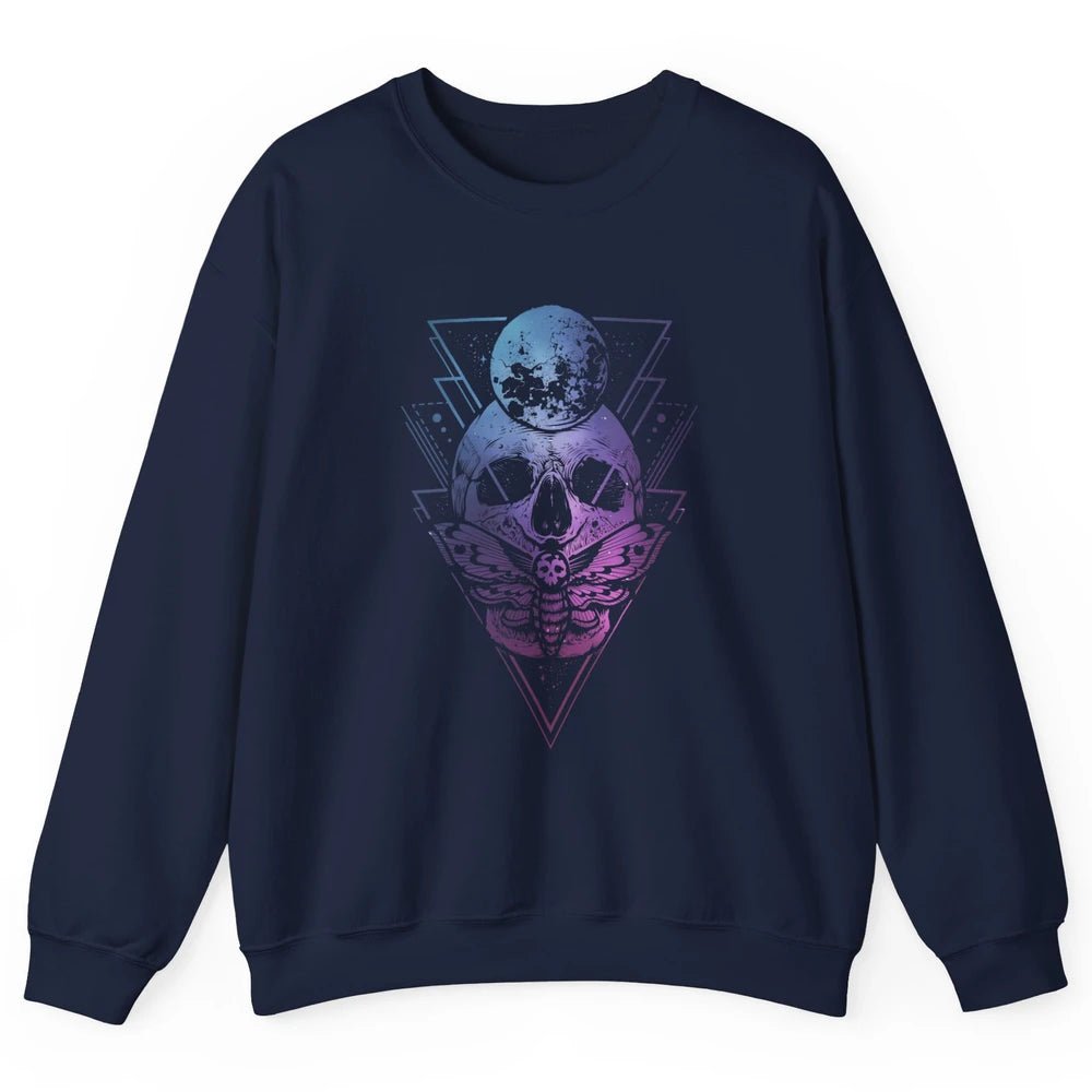 Moon Skull Wicca Crescent Lunar Moth Skeleton Halloween Goth Unisex Crewneck Sweatshirt