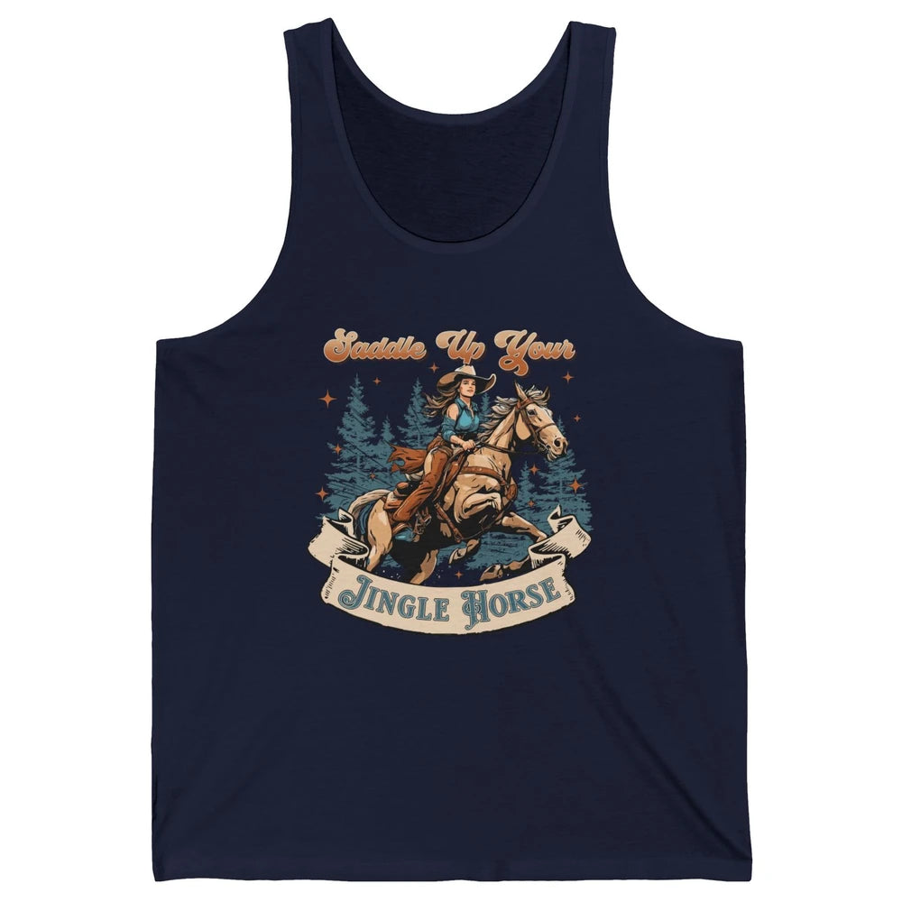 Retro Christmas Saddle Up Your Jingle Horse Bronco Cowgirl Unisex Jersey Tank