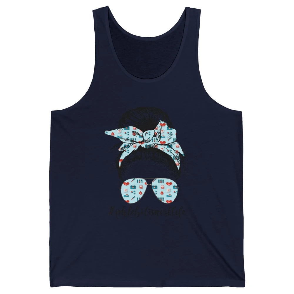 Retro  Phlebotomist Life Messy Bun Mom Phlebotomy Symbols Unisex Jersey Tank