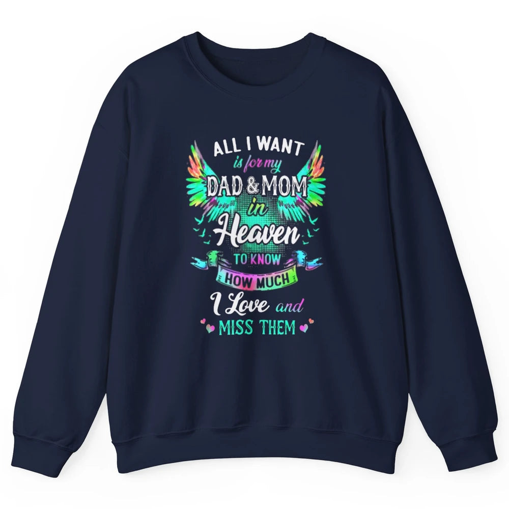 My Mom And Dad In Heaven Angel Wings Mother Memories Forever Unisex Crewneck Sweatshirt