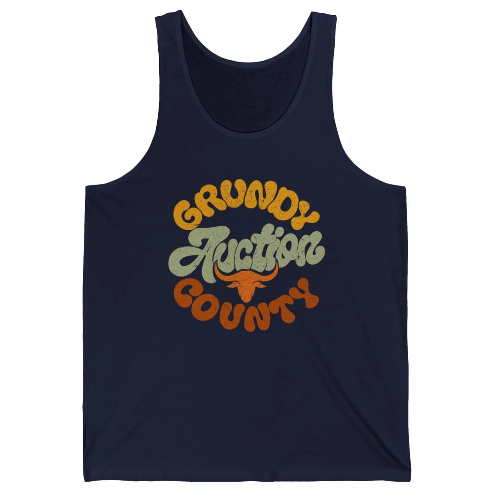 Retro Cow Cattle Grundy County Auction Western Country Farm Unisex Jersey Tank