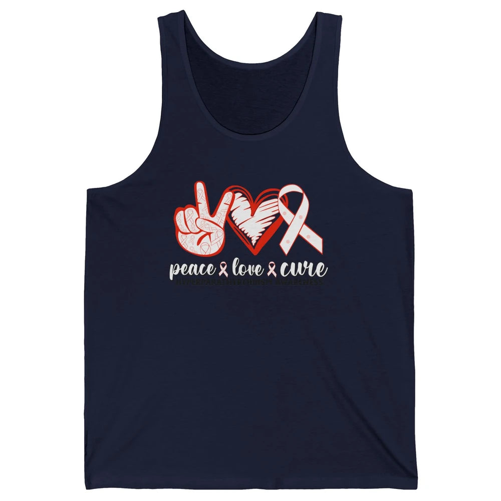 Hyperparathyroidism Awareness Red Ribbon Peace Love Cure Unisex Jersey Tank