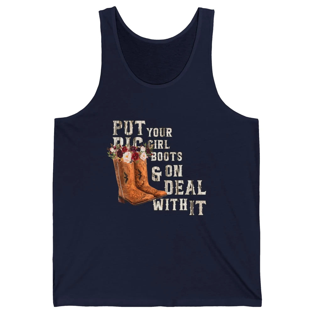 Retro Floral Cowgirl Rodeo Cowboy Boots Western Country Rose Unisex Jersey Tank