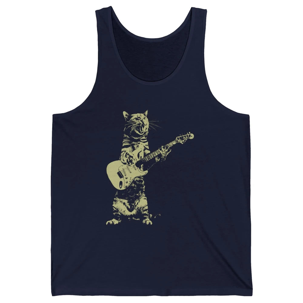 Retro Cat Playing Guitar Cat Guitarist Music Lovers Cat Mom Unisex Jersey Tank