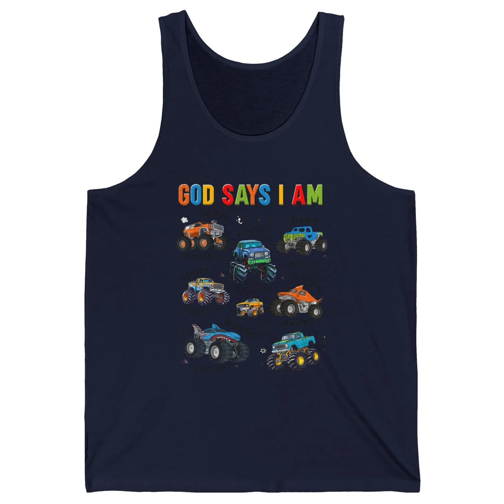 Monster Truck Christian God Say I'm Bible Verse Construction Unisex Jersey Tank