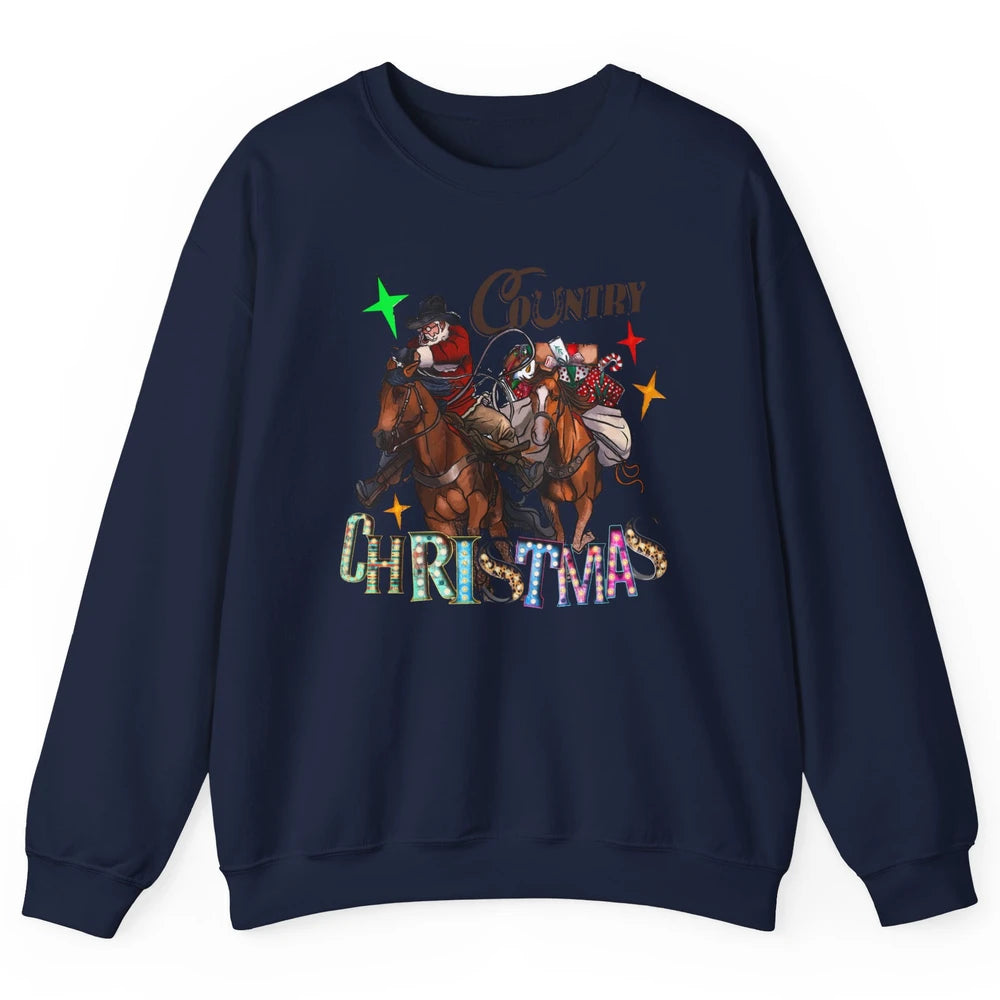 Santa Claus Country Christmas Y'all Western Country Cowboy Unisex Crewneck Sweatshirt