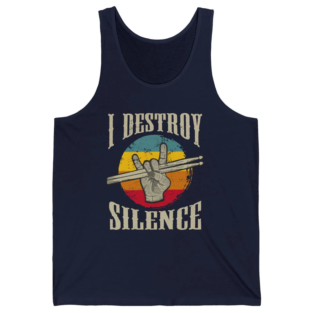 Retro Drummer I Destroy Silence Drumsticks Drumming Lovers Unisex Jersey Tank