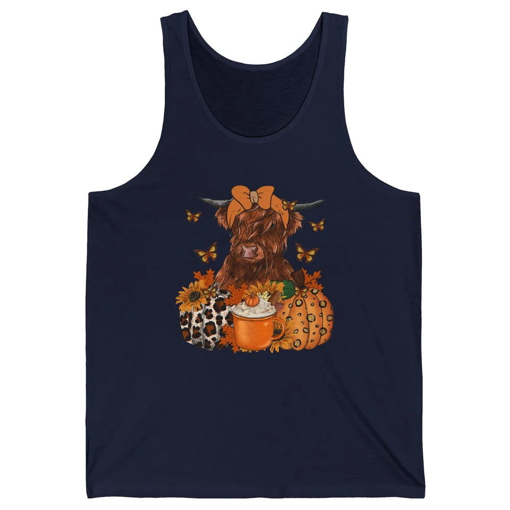 Retro Fall Highland Cow Pumpkin Western Country Farm Autumn Unisex Jersey Tank