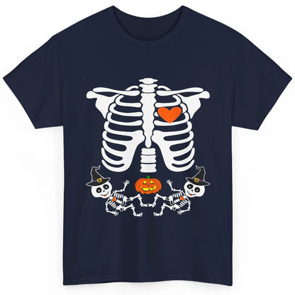 Pregnant Halloween Skeleton Baby Twins Witch Pumpkin Costume Classic Unisex T-Shirt
