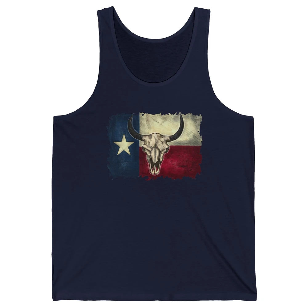 Retro Bull Skull Texas Map Western Country Cowboy Cowgirl Unisex Jersey Tank