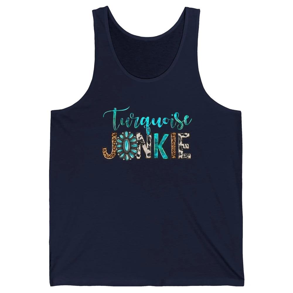 Retro Leopard Turquoise Junkie Gemstone Western Country Unisex Jersey Tank
