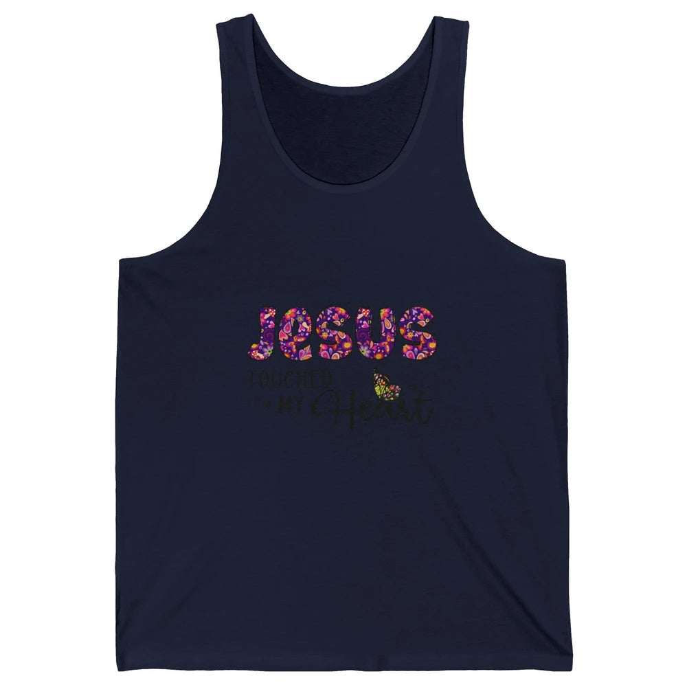Jesus Touched My Heart Butterfly Floral Christian God Bible Unisex Jersey Tank
