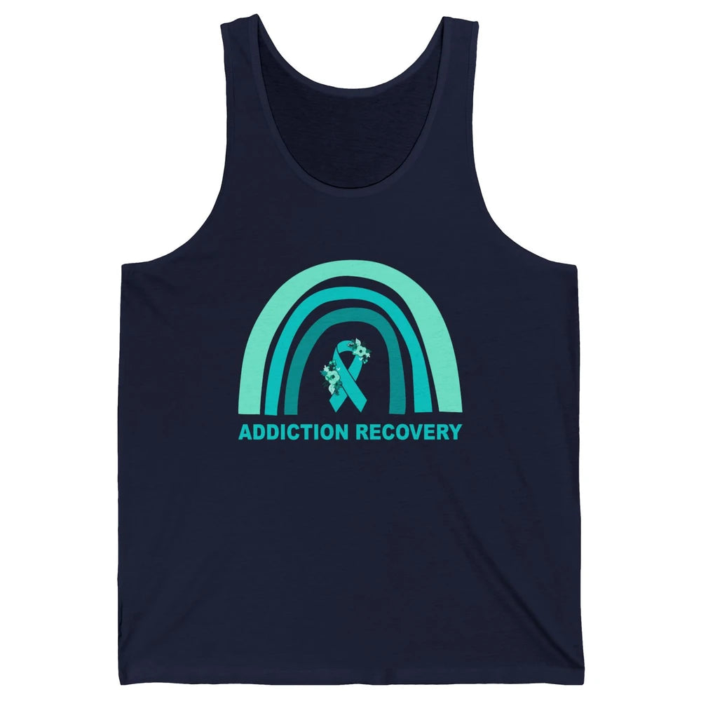 Addiction Recovery Awareness Floral Teal Ribbon Rainbow Unisex Jersey Tank