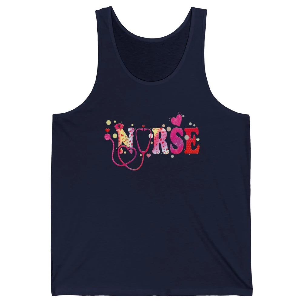 Nurse Tie Dye Valentines Day Heart Stethoscope Nursing Life Unisex Jersey Tank