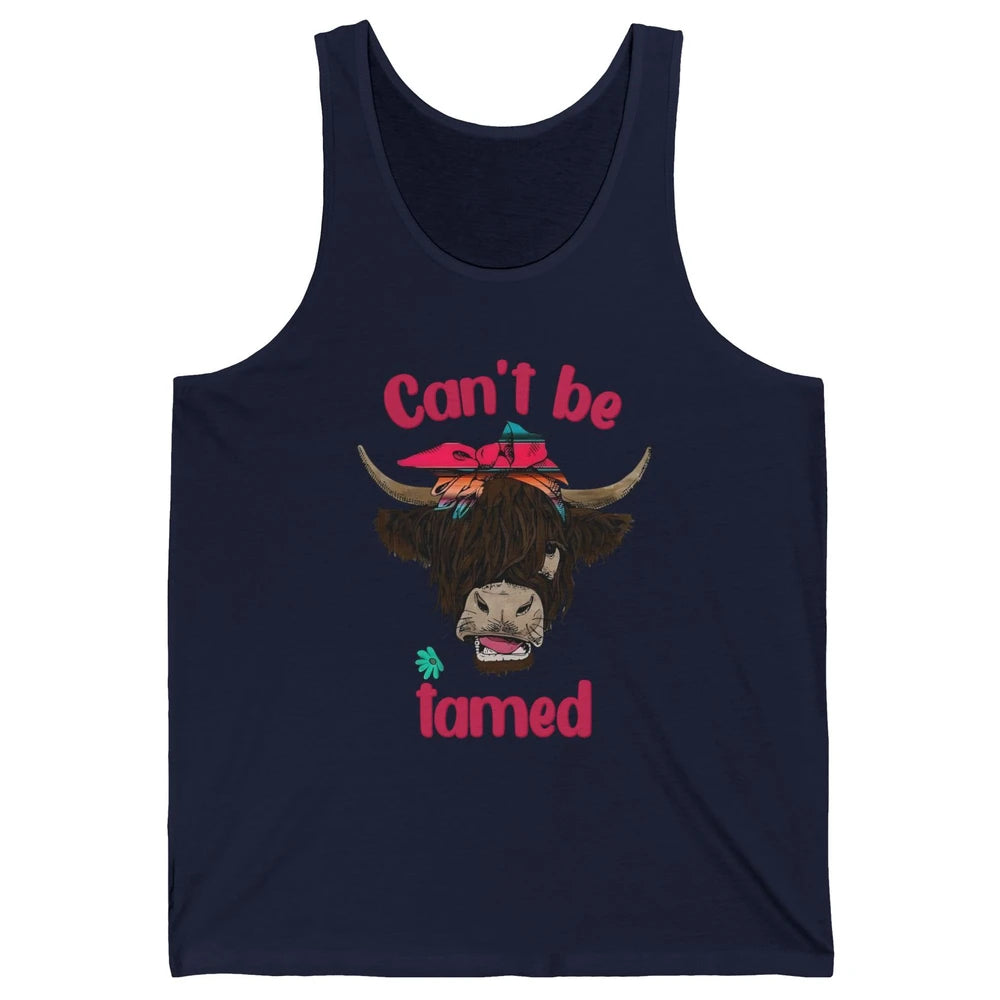 Retro Highland Cow Bandana Can't Be Tamed Western Farm Unisex Jersey Tank