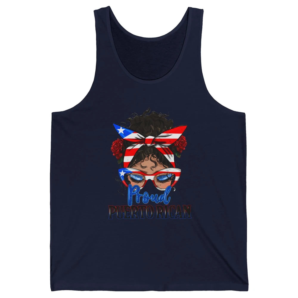 Proud Puerto Rican Girl Messy Bun Hair Puerto Rico Flag Unisex Jersey Tank