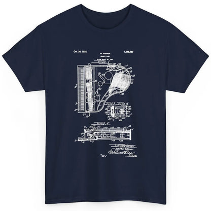 Piano Patent Style Vintage Grand Pianist Line Art Drawing Classic Unisex T-Shirt