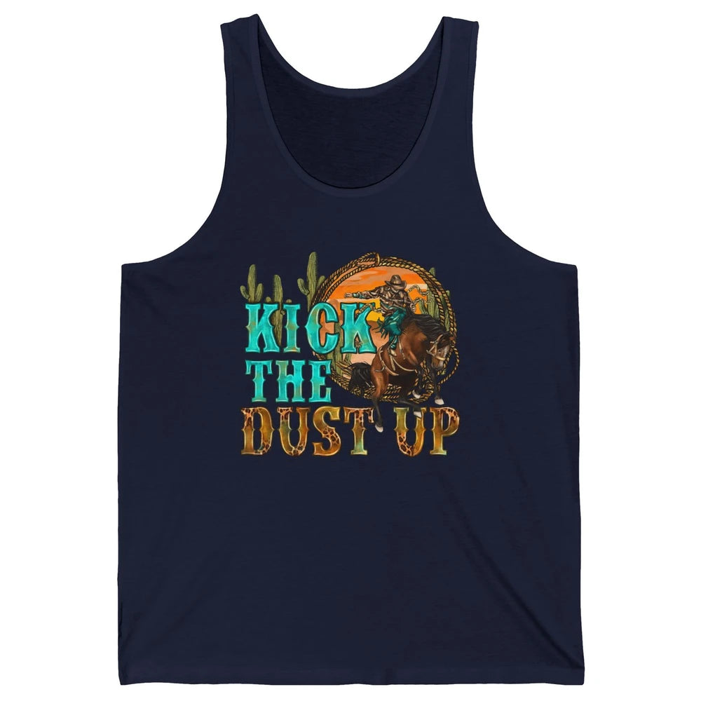 Retro Desert Cowboy Bucking Horse Kick The Dust Up Western Unisex Jersey Tank