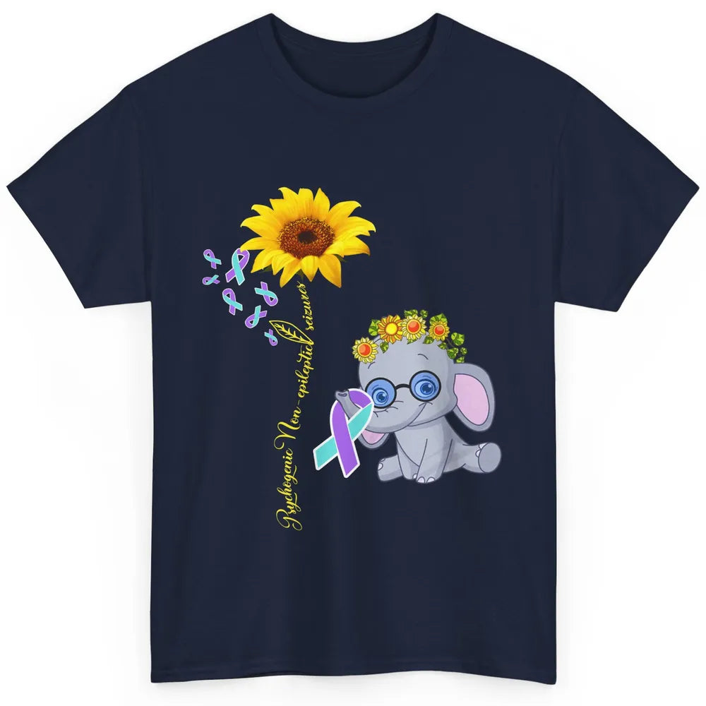 PNES Awareness Purple Teal Ribbon Sunflower Baby Elephant Classic Unisex T-Shirt