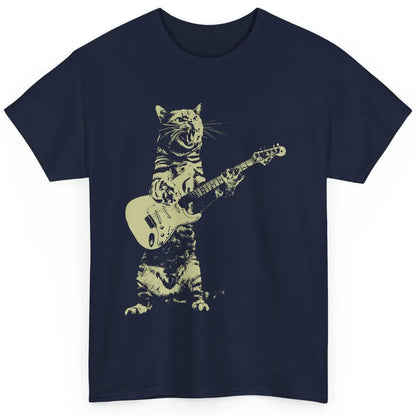 Retro Cat Playing Guitar Cat Guitarist Music Lovers Cat Mom Classic Unisex T-Shirt