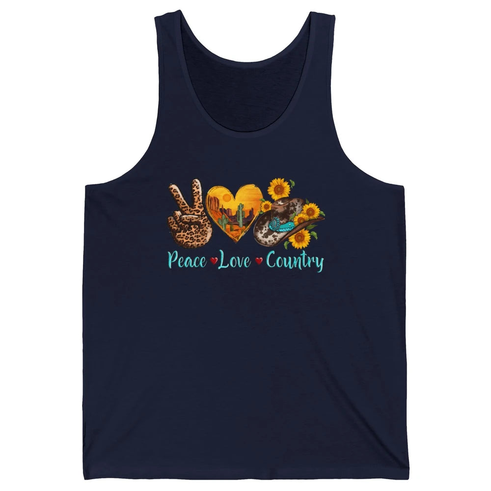 Retro Sunflower Peace Love Country Cowgirl Boots Western Unisex Jersey Tank