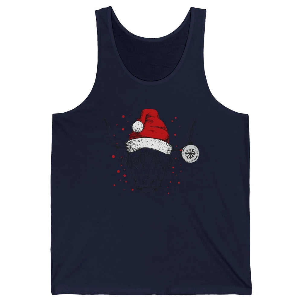 Cute Highland Cow Christmas With Santa Hat Western Xmas Cow Unisex Jersey Tank