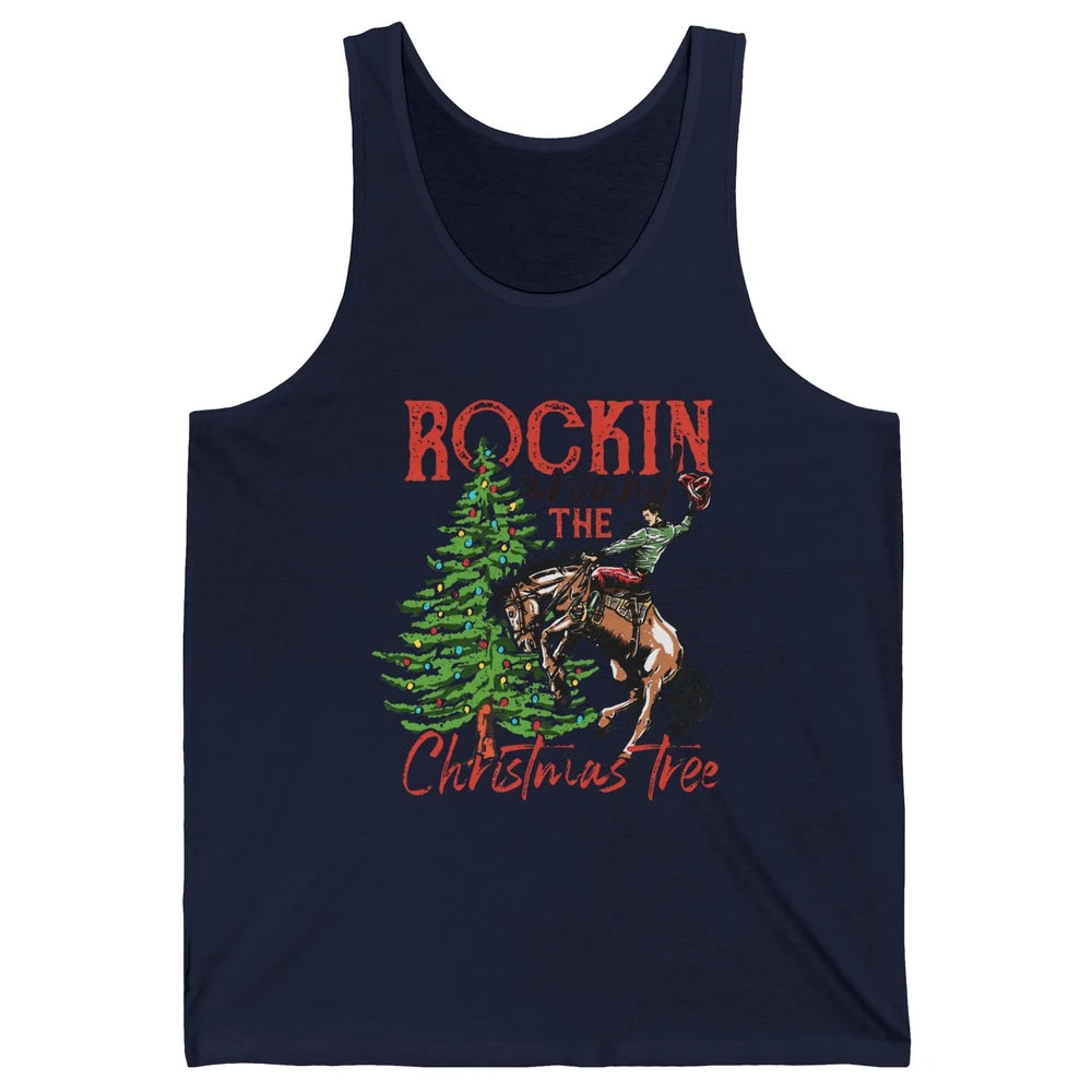 Funny Cowboy Horsing Rocking Around Christmas Tree Western Unisex Jersey Tank