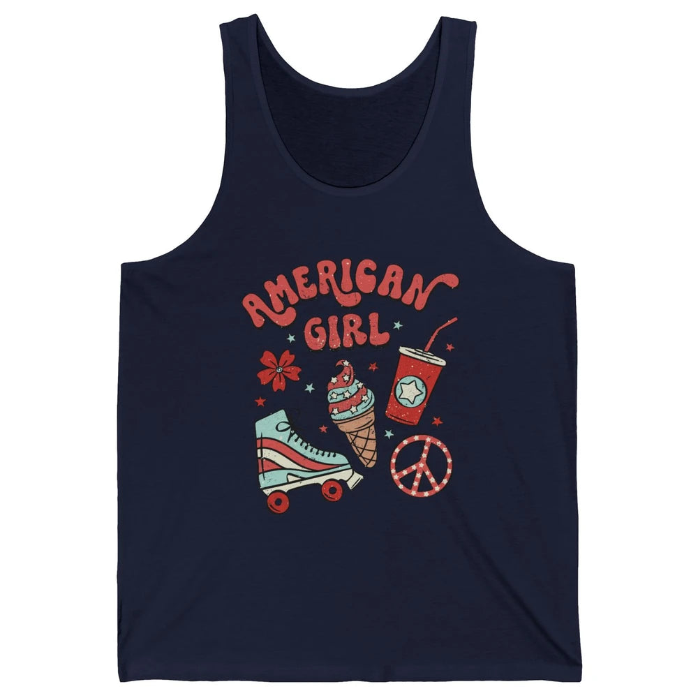 Retro American Girl Fourth Of July Party Ice Cream Patriotic Unisex Jersey Tank
